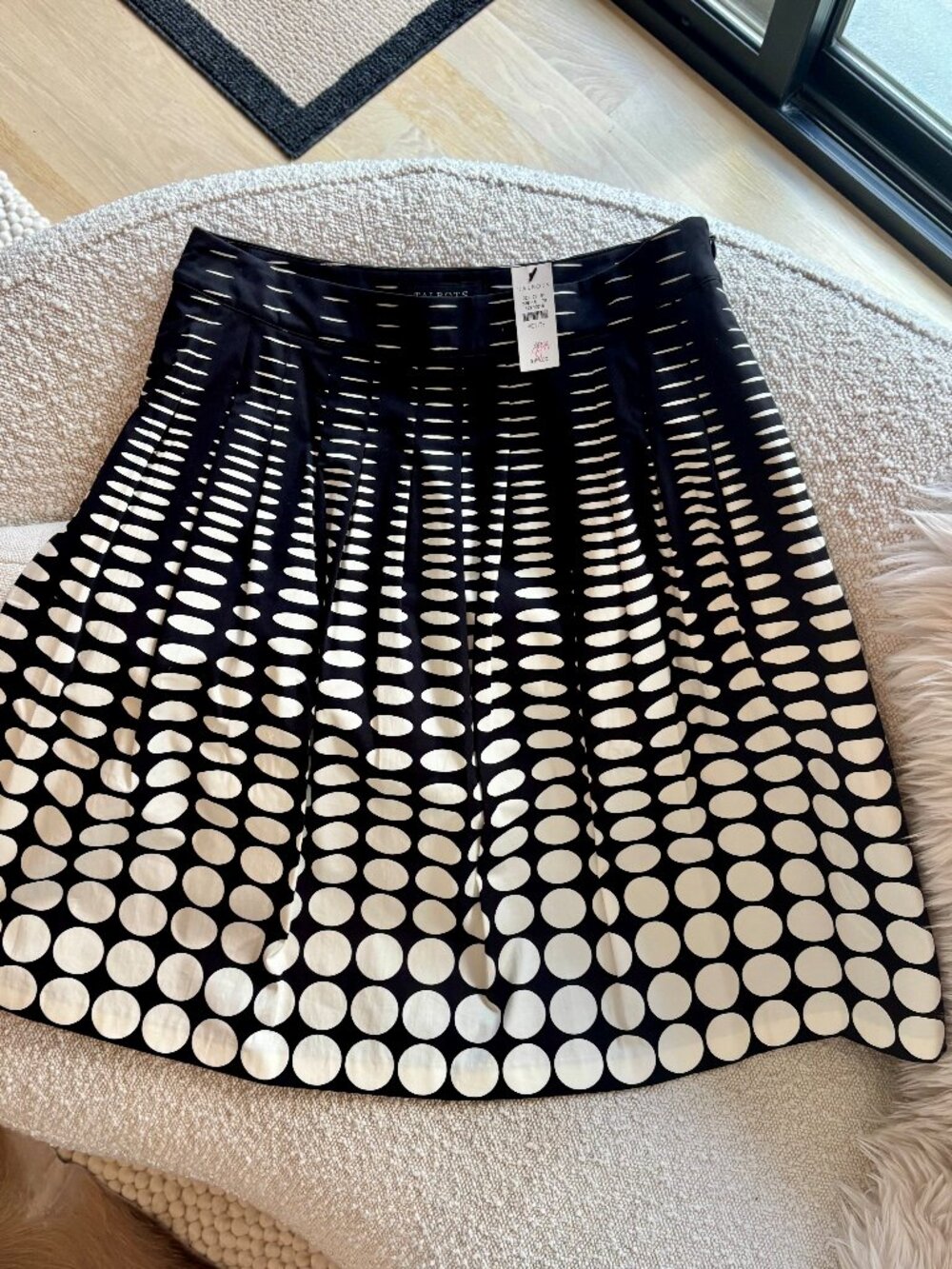 Talbots Petite 4P Black White Polka Dot Pleated Skirt NWT $119